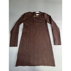 Women's ZARA Brown Retro Styled Mini Dress Gold Chain Embellishment Sz Small NWT